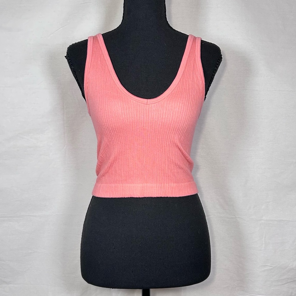 Urban Outfitters Pink Ribbed Scoop Crop Tank